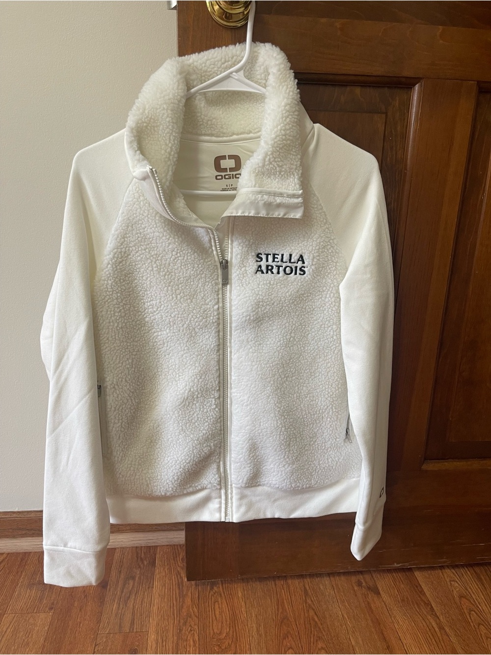 OGIO White Sherpa Zip-Up Jacket with Stella Artois Embroidery